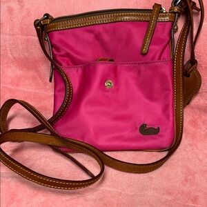 Dooney & Bourke Hot Pink Nylon Crossbody with Brown Leather Trim